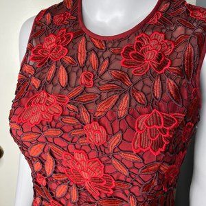 White House Black Market Red Floral Lace Dress